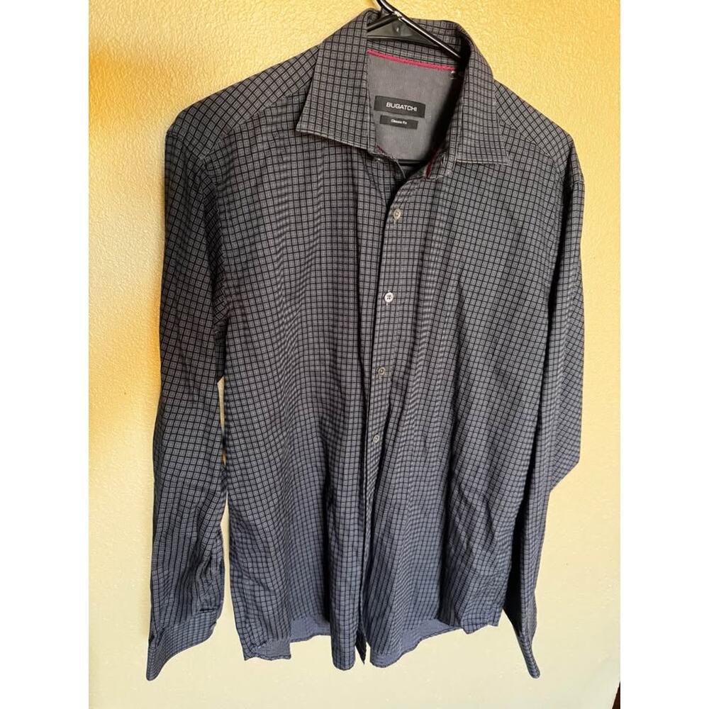 Bugatchi Classic Fit Men’s Dress Medium Shirt Blue Long Sleeve Button Up